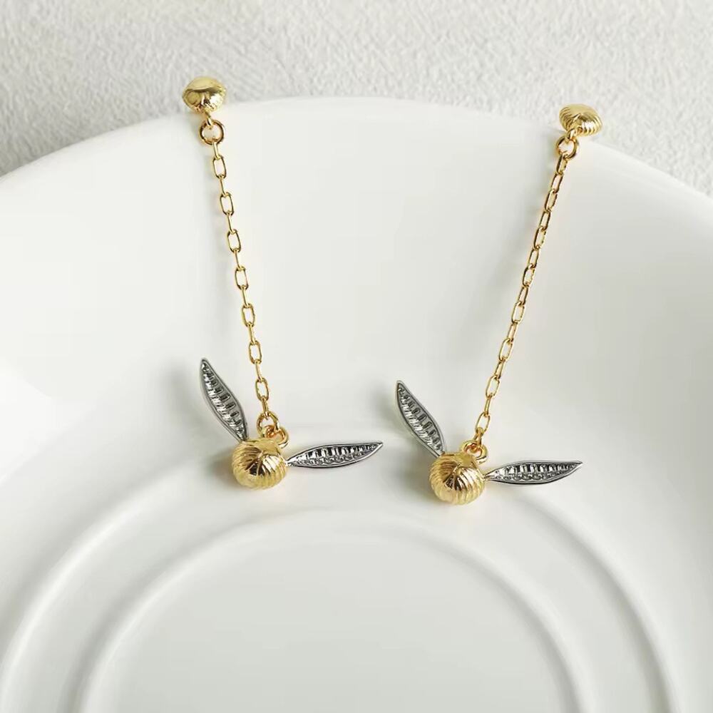 Harry Potter Dainty Winged Golden Snitch Dangling Earrings